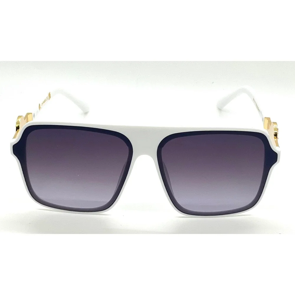 Mens White Oversized Square Sunglasses Gold‎ Lion Head Medallion Streetwear Rap
